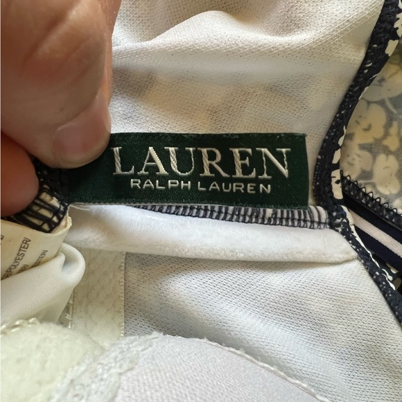 Lauren Ralph Lauren White & Navy Blue Ditsy Floral Off Shoulder 1-Piece Swimsuit - Picture 6 of 9